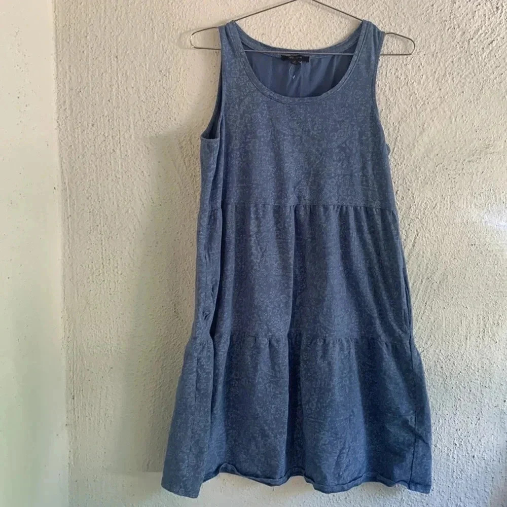 Frye Women's Tiered Dress with 2 Pockets, Blue Size Medium - Picture 2 of 8